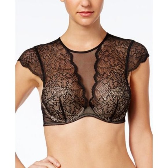 B.tempt'd‎ by Wacoal After Hours Black Fishnet Lace Cap Sleeve Bralette Bra XL - Picture 1 of 3